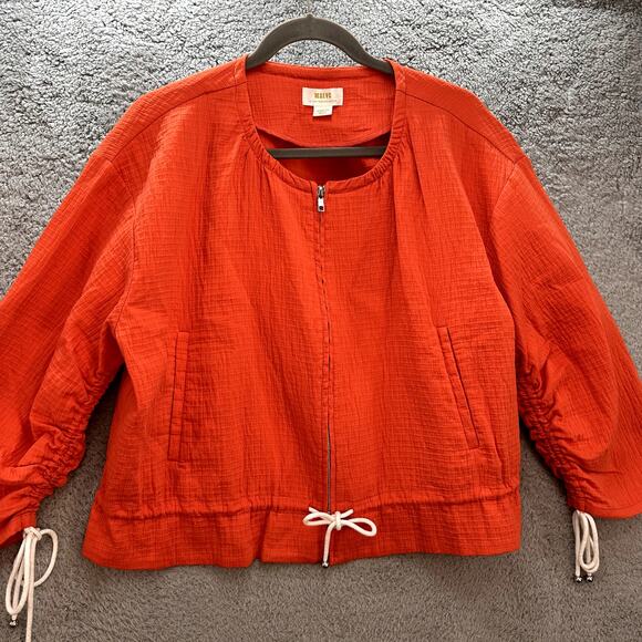 Maeve by Anthropologie NWOT Medium Orange Jacket Cinch Up Sleeves Full Zip - Picture 6 of 10